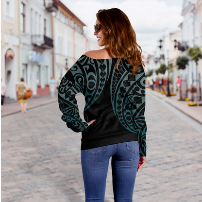 Solomon Islands Off Shoulder Sweatshirt Kakau Style Ver.1