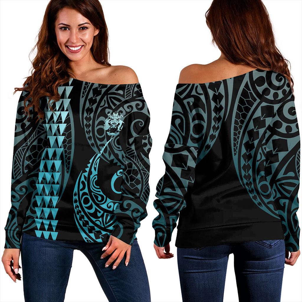 Solomon Islands Off Shoulder Sweatshirt Kakau Style Ver.1