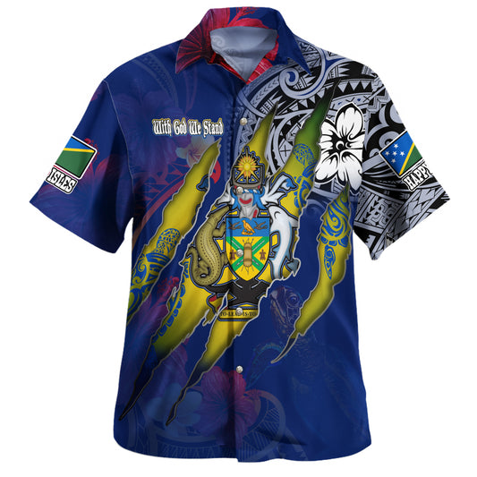 New Caledonia Hawaiian Shirt Custom New Caledonian Blood Inside Me Polynesian Sleeve Tattoo Tropical Blue