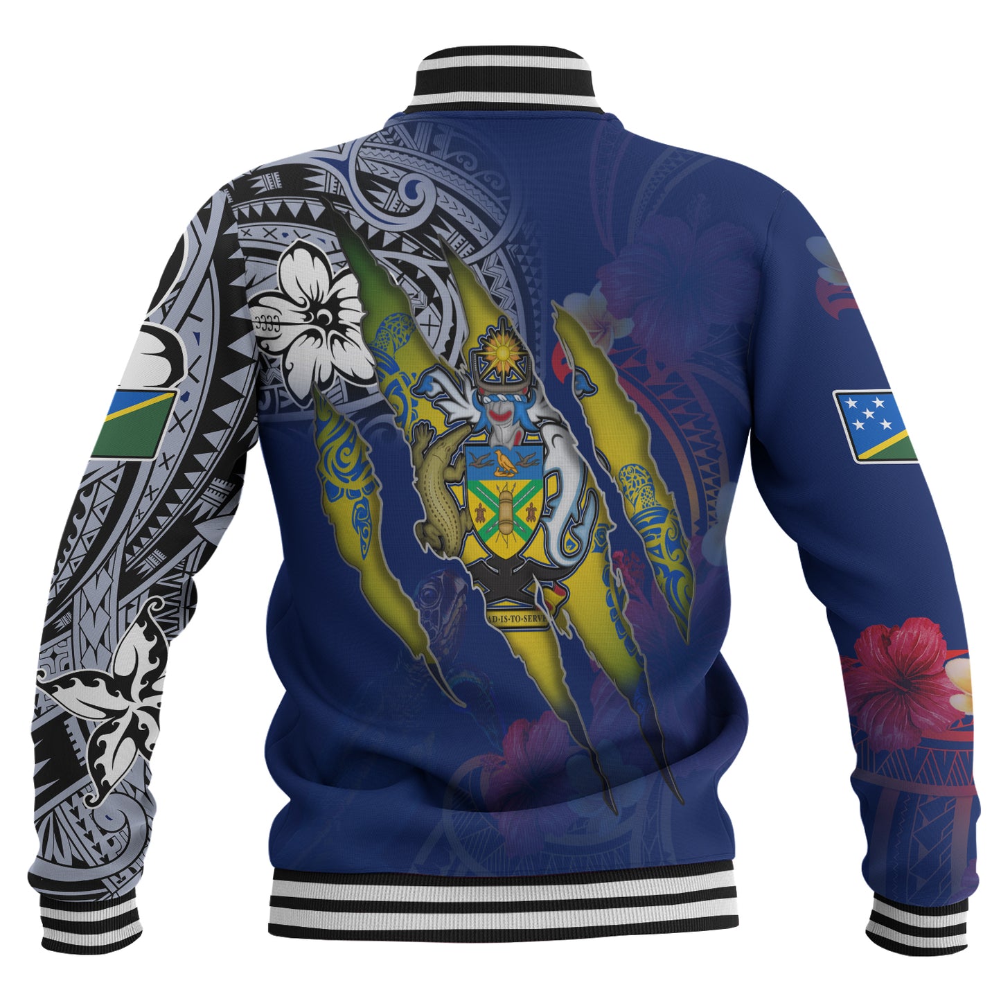 Solomon Islands Baseball Jacket Custom Solomon Islander Blood Inside Me Polynesian Sleeve Tattoo Tropical Blue