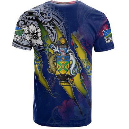 Solomon Islands T-Shirt Custom Solomon Islander Blood Inside Me Polynesian Sleeve Tattoo Tropical Blue