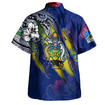 New Caledonia Hawaiian Shirt Custom New Caledonian Blood Inside Me Polynesian Sleeve Tattoo Tropical Blue