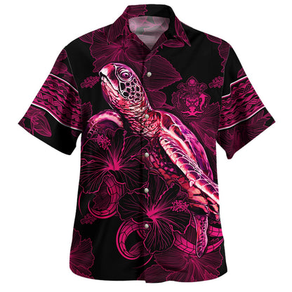 Vanuatu Hawaiian Shirt Sea Turtle With Blooming Hibiscus Flowers Tribal Maroon