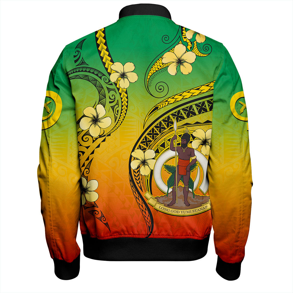 Vanuatu Bomber Jacket Melanesian Style Plumeria Flower