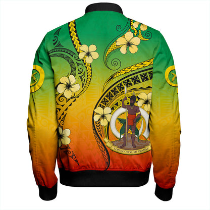Vanuatu Bomber Jacket Melanesian Style Plumeria Flower