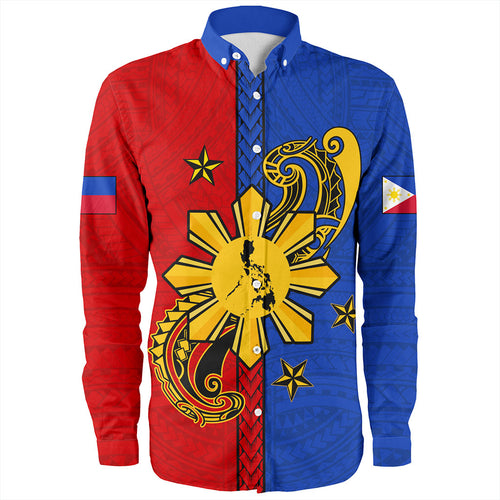 Philippines Filipinos Long Sleeve Shirt Sun Star Polynesian Half Concept