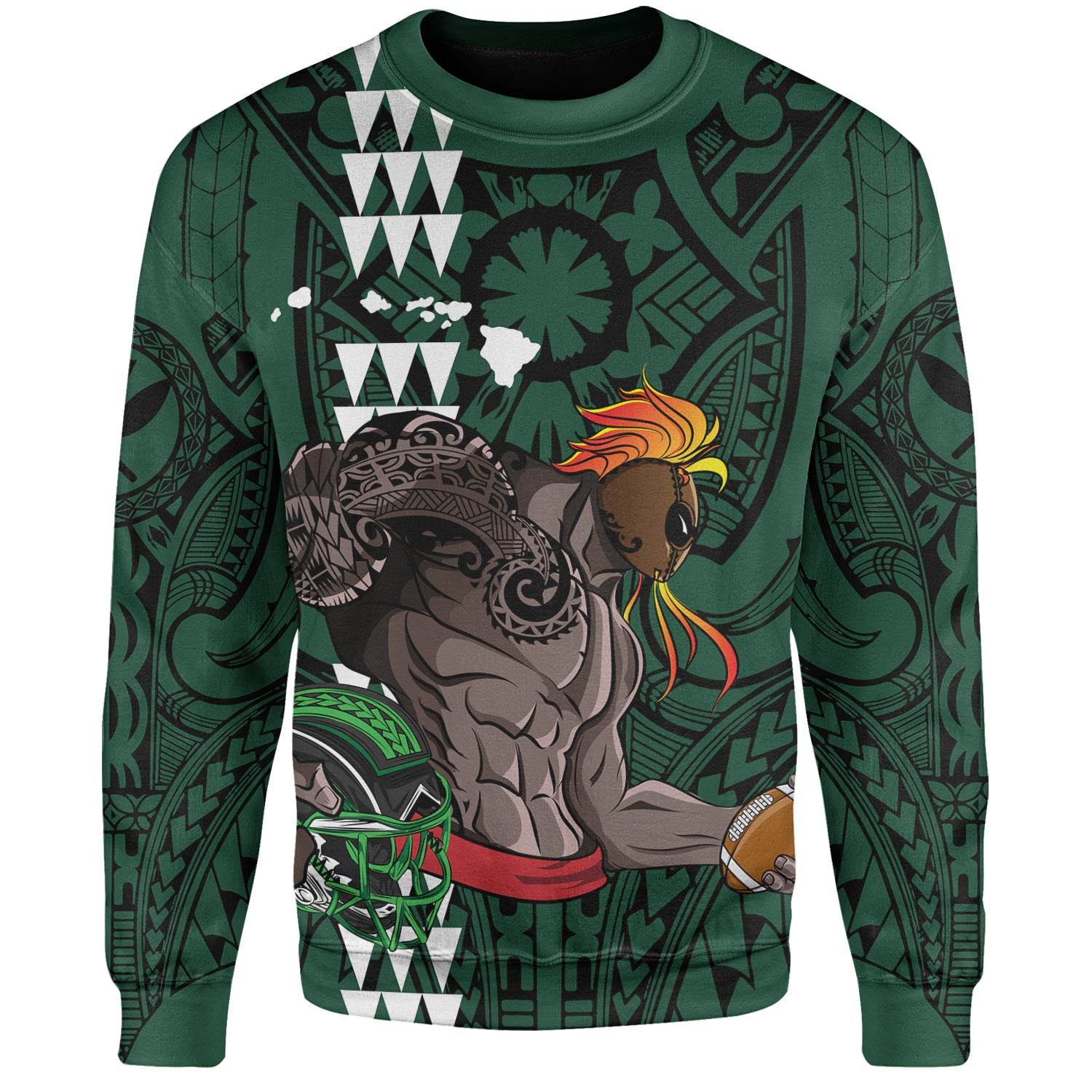 Hawaii Sweatshirt Map Kanaka Football Style