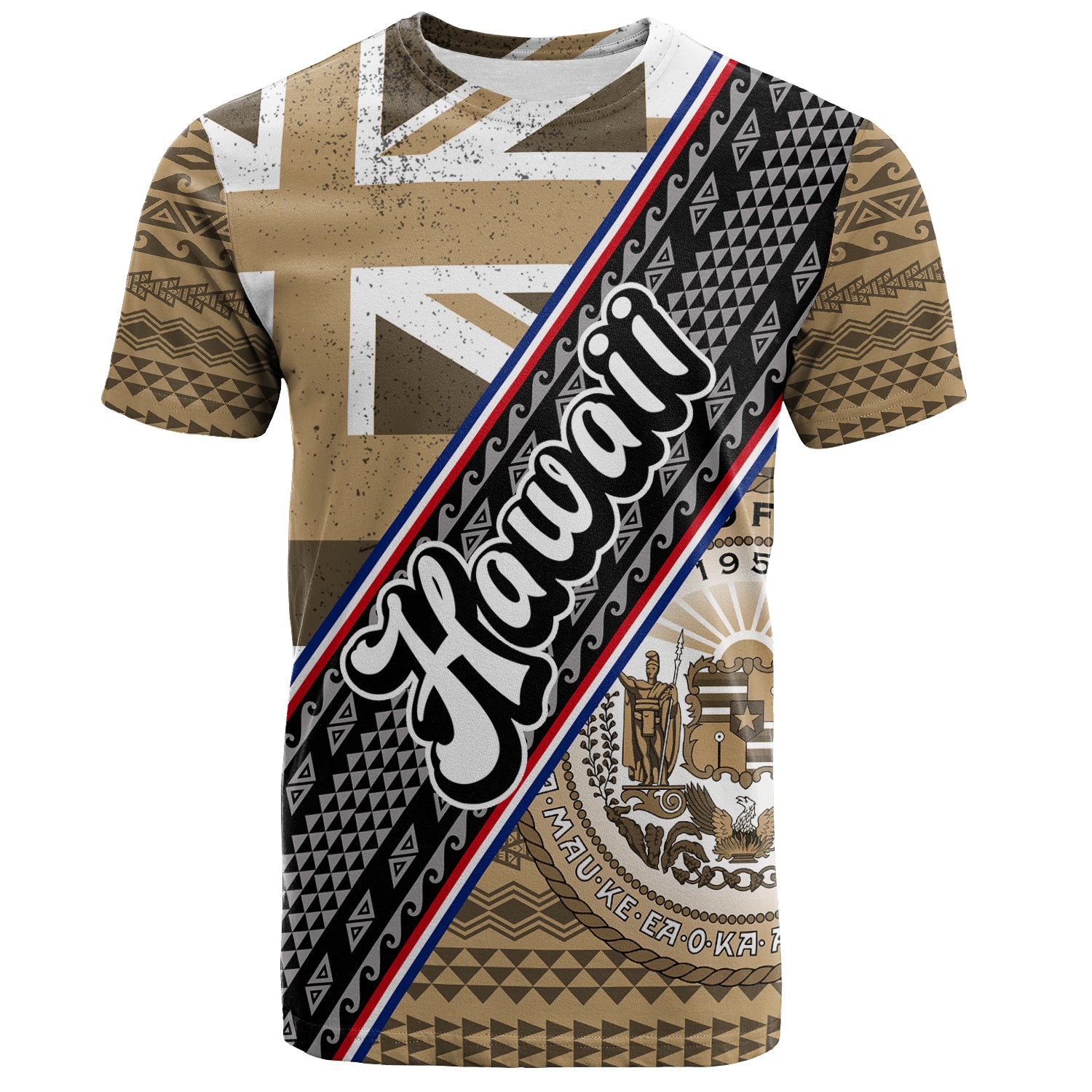 Hawaii Polynesian T-shirt - Hawaii Polynesian Flag And Coat Of Arms T-shirt