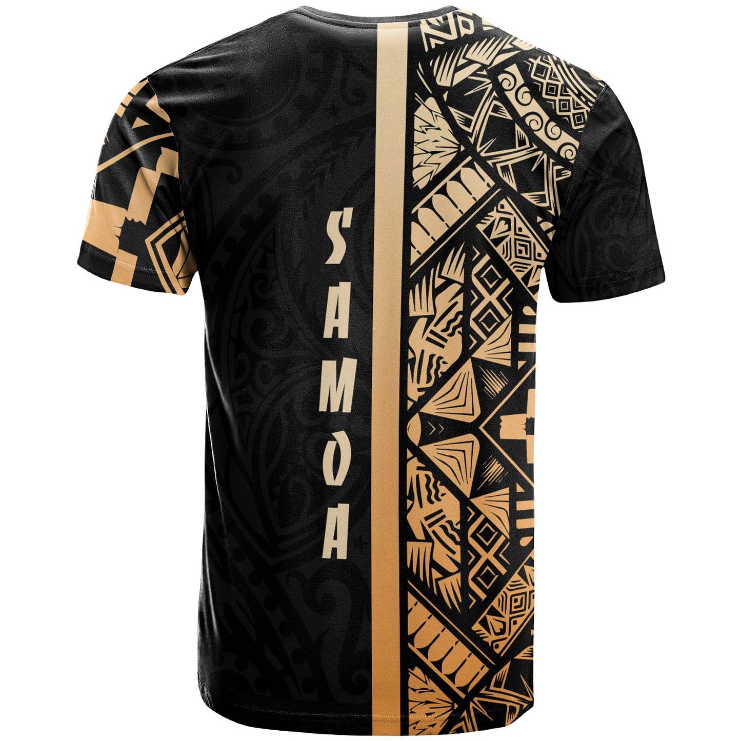 Samoa T-Shirt - Samoa Coat Of Arms With Polynesian Tribal Pattern Gold