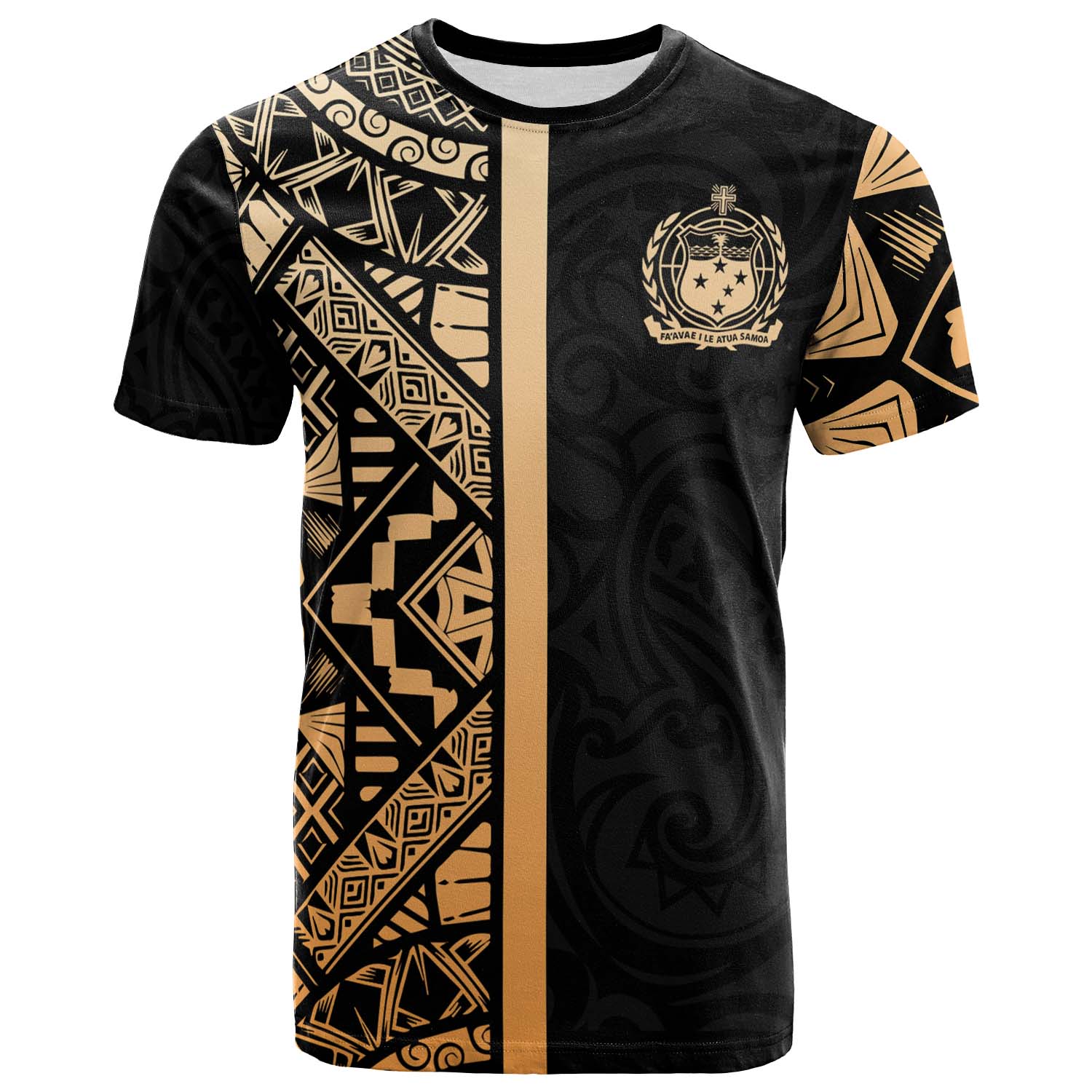 Samoa T-Shirt - Samoa Coat Of Arms With Polynesian Tribal Pattern Gold