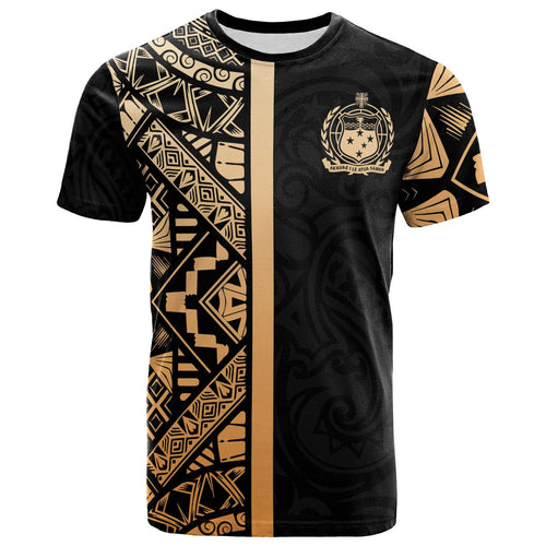 Samoa T-Shirt - Samoa Coat Of Arms With Polynesian Tribal Pattern Gold