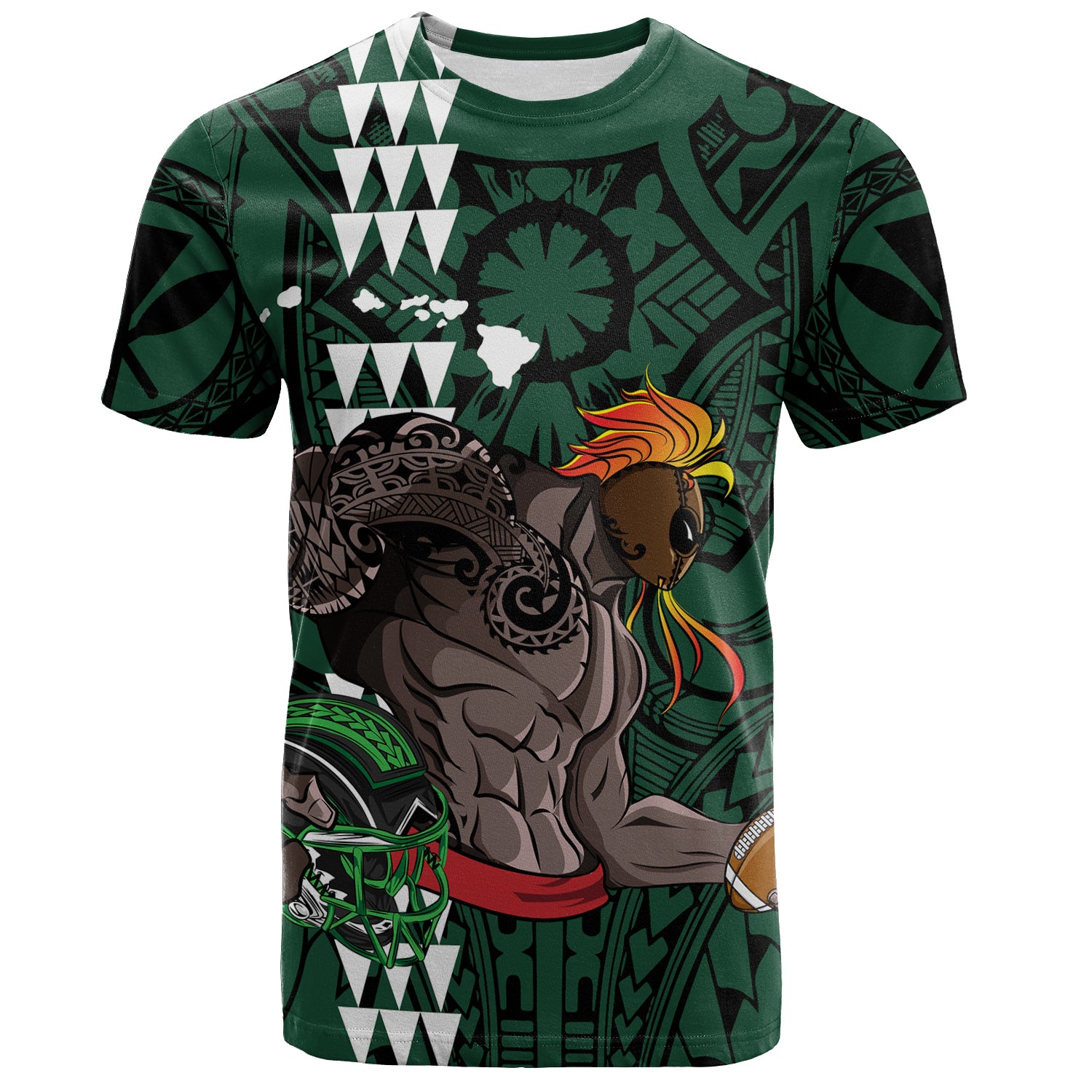 Hawaii T-Shirt Map Kanaka Football Style