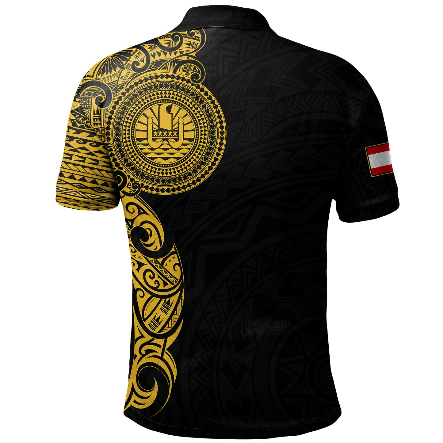 Tahiti Polo Shirt Custom Polynesian Half Sleeve Gold Tattoo With Seal Black