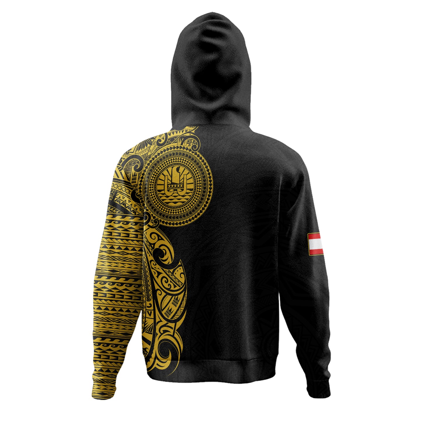 Tahiti Hoodie Custom Polynesian Half Sleeve Gold Tattoo With Seal Black