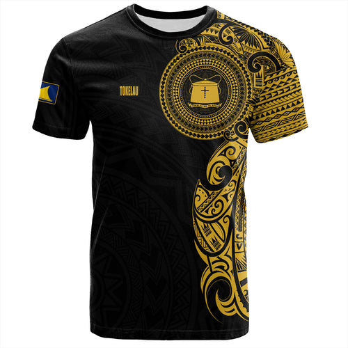 Tokelau T-Shirt Custom Polynesian Half Sleeve Gold Tattoo With Seal Black