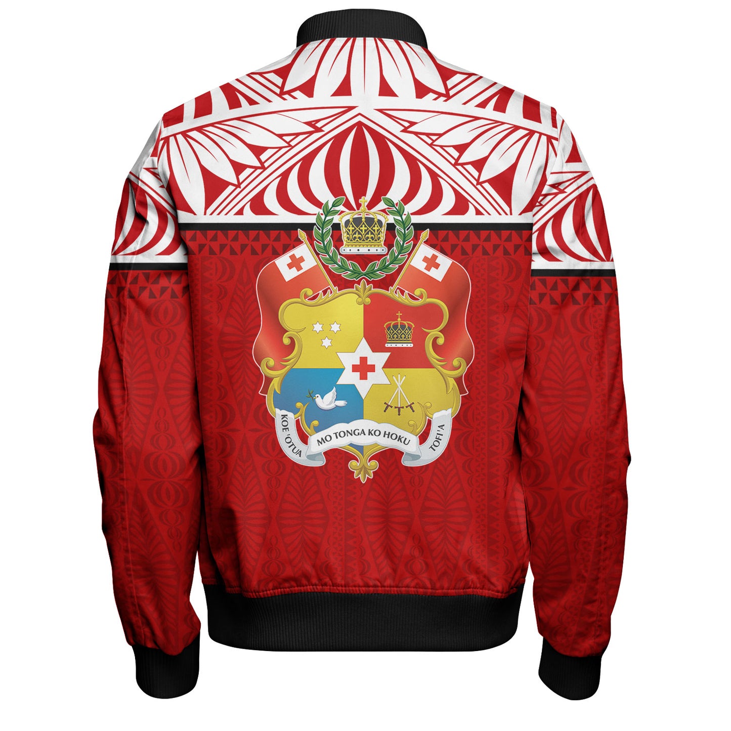 Tonga Custom Personalised Bomber Jacket Coat Of Arms Ngatu Patterns Design