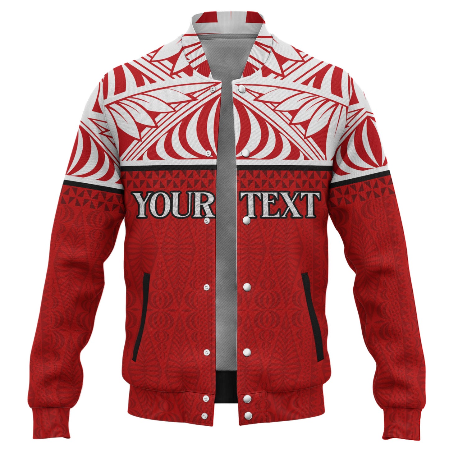 Tonga Custom Personalised Baseball Jacket Coat Of Arms Ngatu Patterns Design