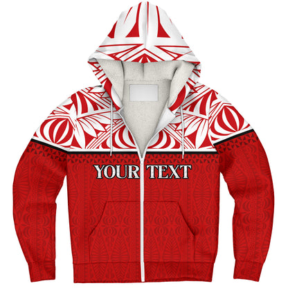Tonga Custom Personalised Sherpa Hoodie Coat Of Arms Ngatu Patterns Design