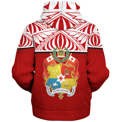 Tonga Custom Personalised Sherpa Hoodie Coat Of Arms Ngatu Patterns Design