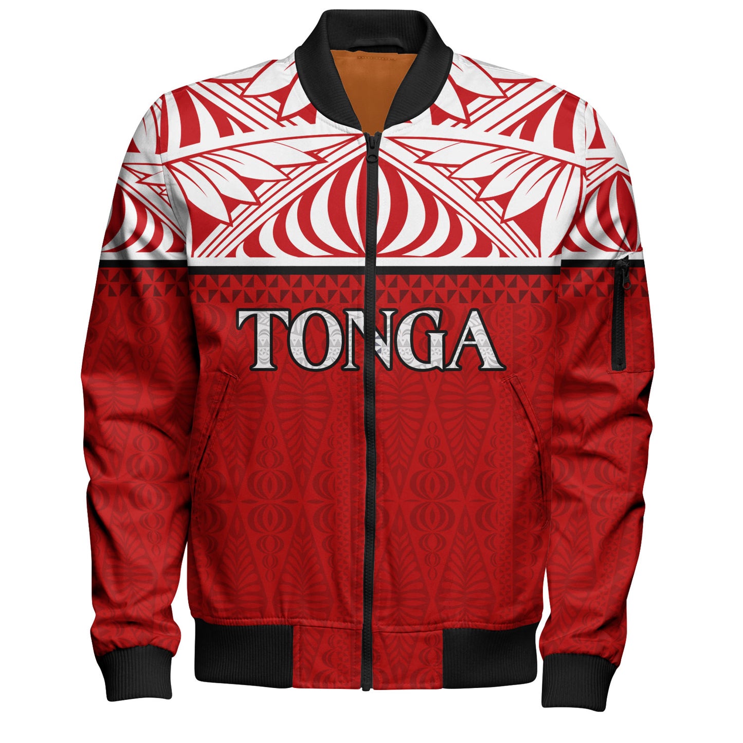 Tonga Custom Personalised Bomber Jacket Coat Of Arms Ngatu Patterns Design