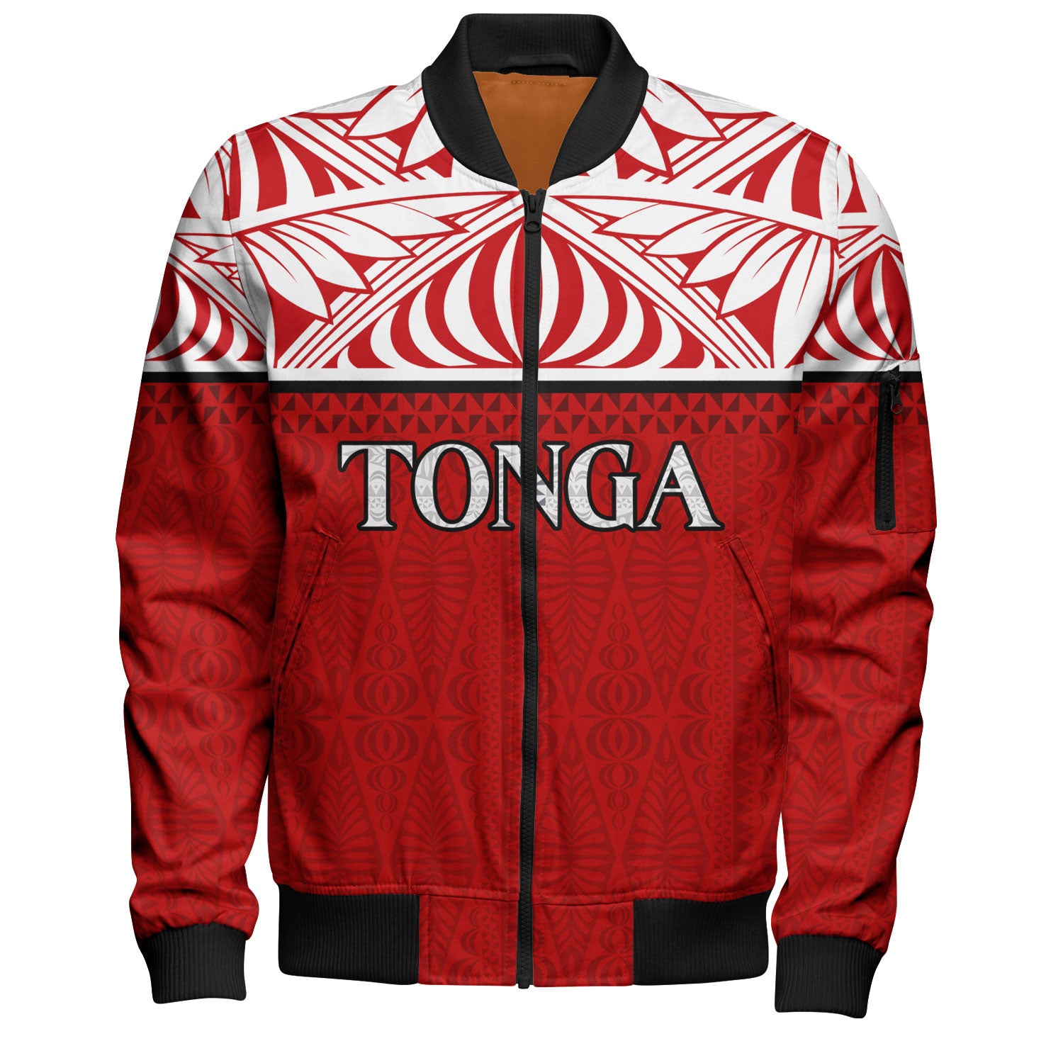 Tonga Custom Personalised Bomber Jacket Coat Of Arms Ngatu Patterns Design