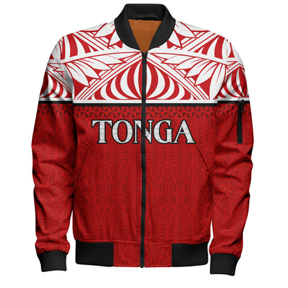 Tonga Custom Personalised Bomber Jacket Coat Of Arms Ngatu Patterns Design