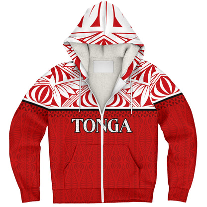 Tonga Custom Personalised Sherpa Hoodie Coat Of Arms Ngatu Patterns Design