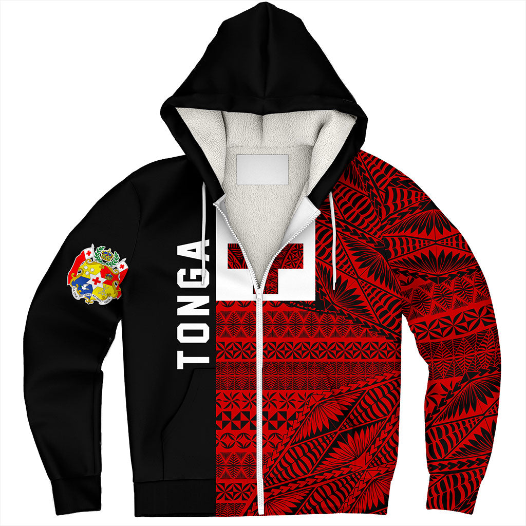Tonga Sherpa Hoodie Flag Ngatu Pattern Style