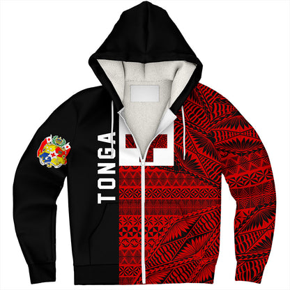 Tonga Sherpa Hoodie Flag Ngatu Pattern Style