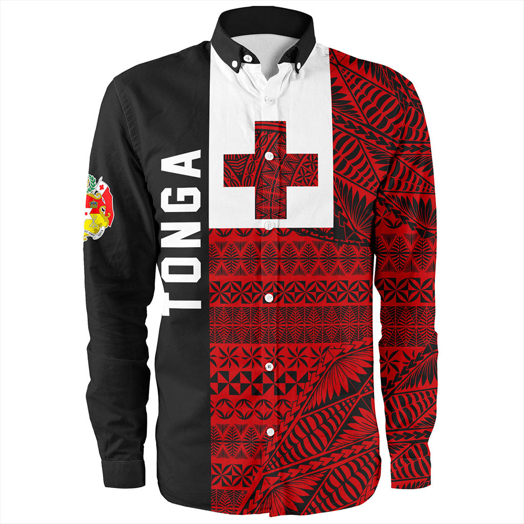 Tonga Long Sleeve Shirt Flag Ngatu Pattern Style