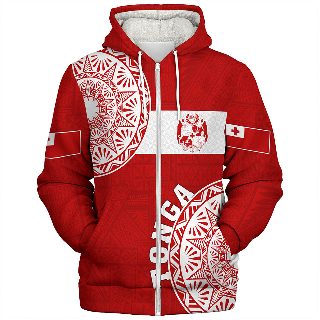 Tonga Sherpa Hoodie Kingdom of Tonga Ngatu Pattern Circle