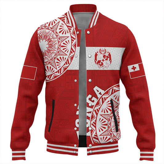 Tonga Baseball Jacket Kingdom of Tonga Ngatu Pattern Circle