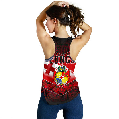 Tonga Women Tank Tapa Ngatu Nesian Island Matching Flag Grunge