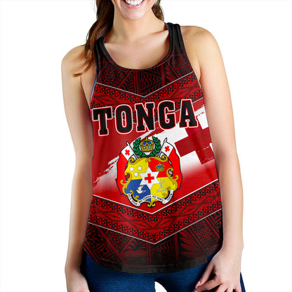 Tonga Women Tank Tapa Ngatu Nesian Island Matching Flag Grunge