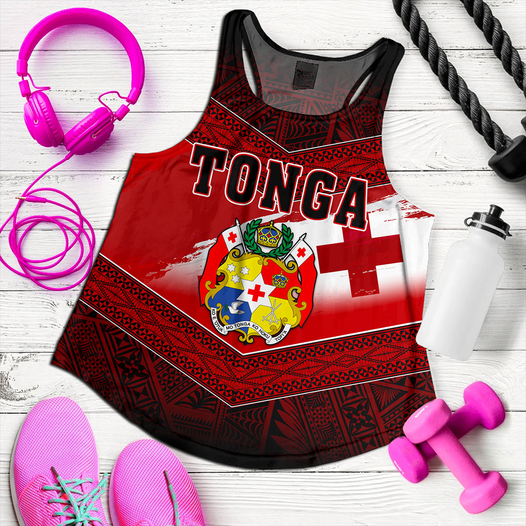 Tonga Women Tank Tapa Ngatu Nesian Island Matching Flag Grunge