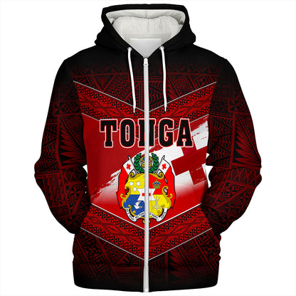 Tonga Sherpa Hoodie Tapa Ngatu Nesian Island Matching Flag Grunge