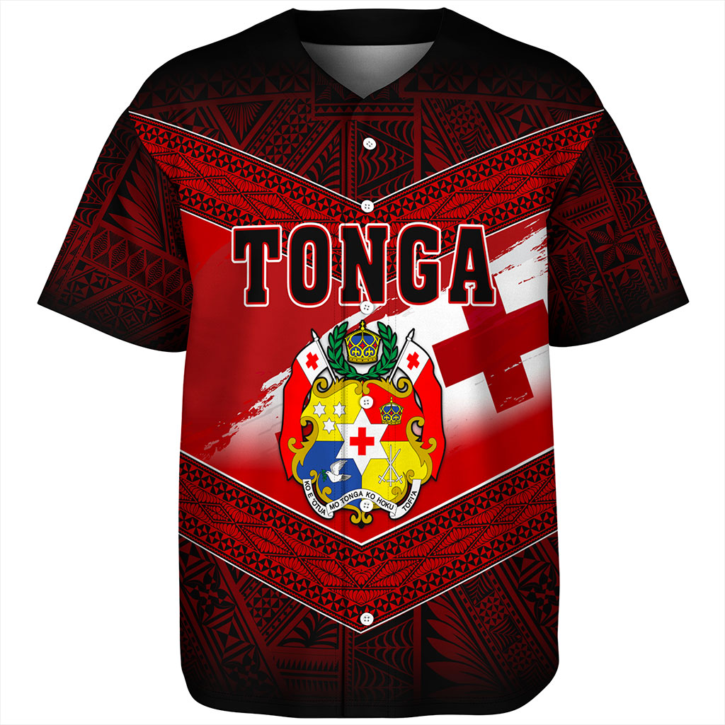 Tonga Baseball Shirt Tapa Ngatu Nesian Island Matching Flag Grunge