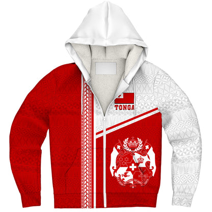 Tonga Sherpa Hoodie Custom Tribal Ngatu Design Flag