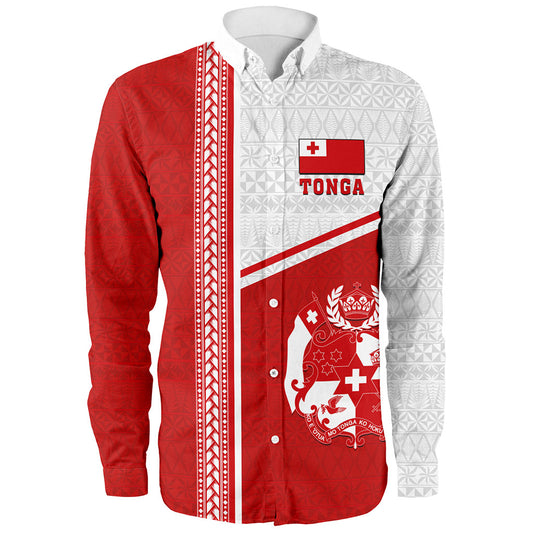 Tonga Long Sleeve Shirt Custom Tribal Ngatu Design Flag