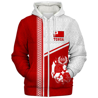 Tonga Sherpa Hoodie Custom Tribal Ngatu Design Flag