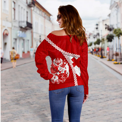 Tonga Off Shoulder Sweatshirt Ngatu Tapa Pride Style