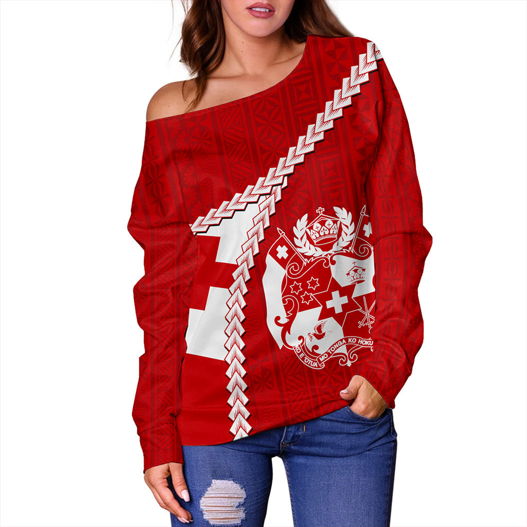 Tonga Off Shoulder Sweatshirt Ngatu Tapa Pride Style
