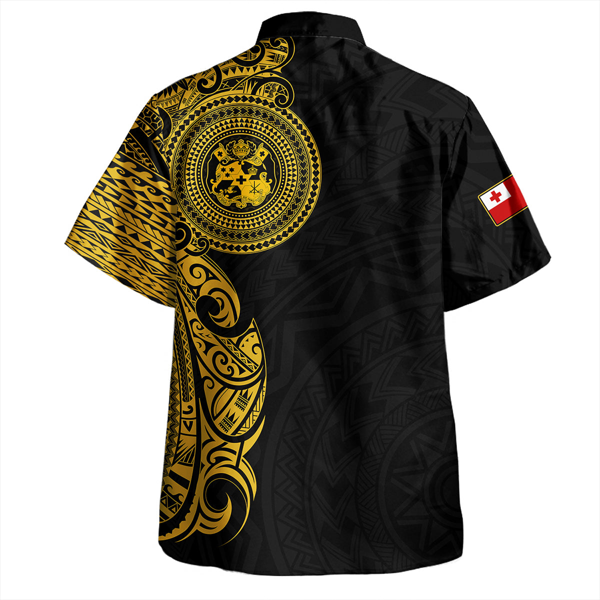 Tonga Hawaiian Shirt Custom Polynesian Half Sleeve Gold Tattoo With Seal Black