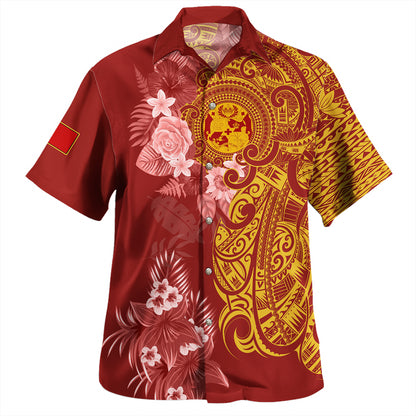 Tonga Combo Short Sleeve Dress And Shirt Polynesian Tropical Plumeria Tribal Red