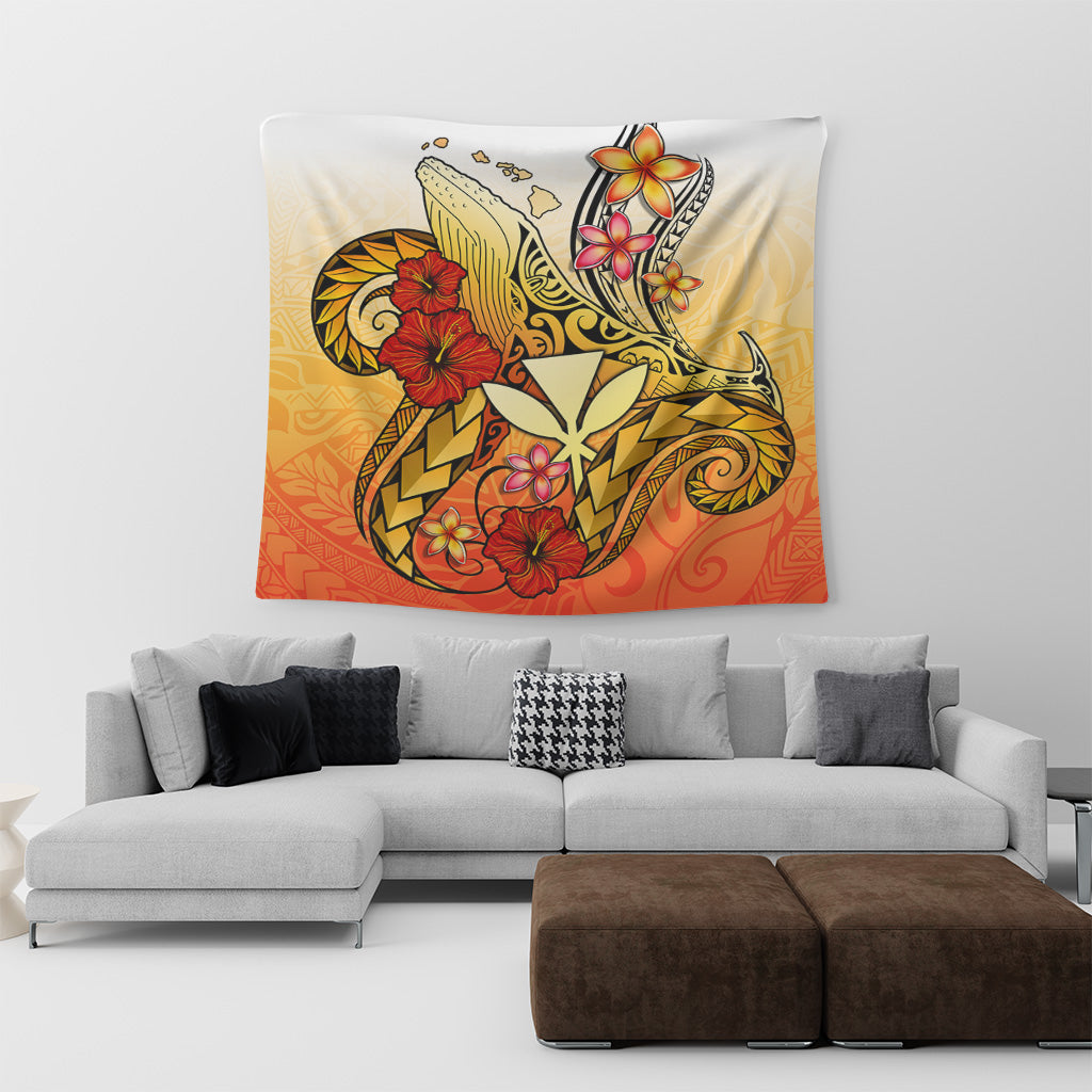 Hawaii Tapestry Humpback Whale with Hibiscus Plumeria