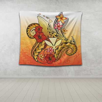 Hawaii Tapestry Humpback Whale with Hibiscus Plumeria