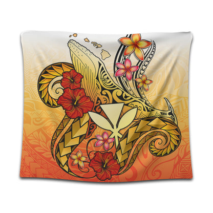 Hawaii Tapestry Humpback Whale with Hibiscus Plumeria