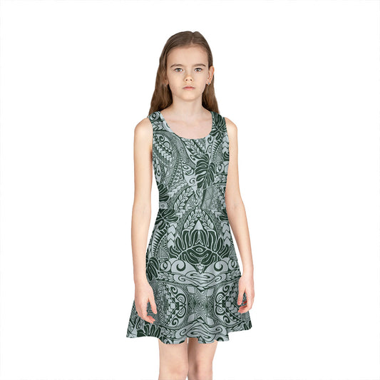 Hawaii Girls Sleeveless Sundress Tribal Leaves