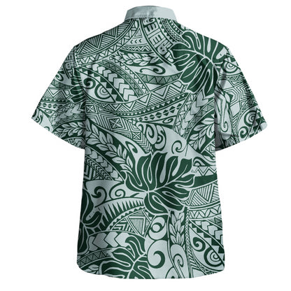 Polynesia Combo Dress And Shirt Tribal Polynesian Pattern Leaf Green