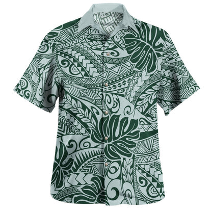 Hawaii Combo Short Sleeve Dress And Shirt Tribal Polynesian Pattern Leaf
